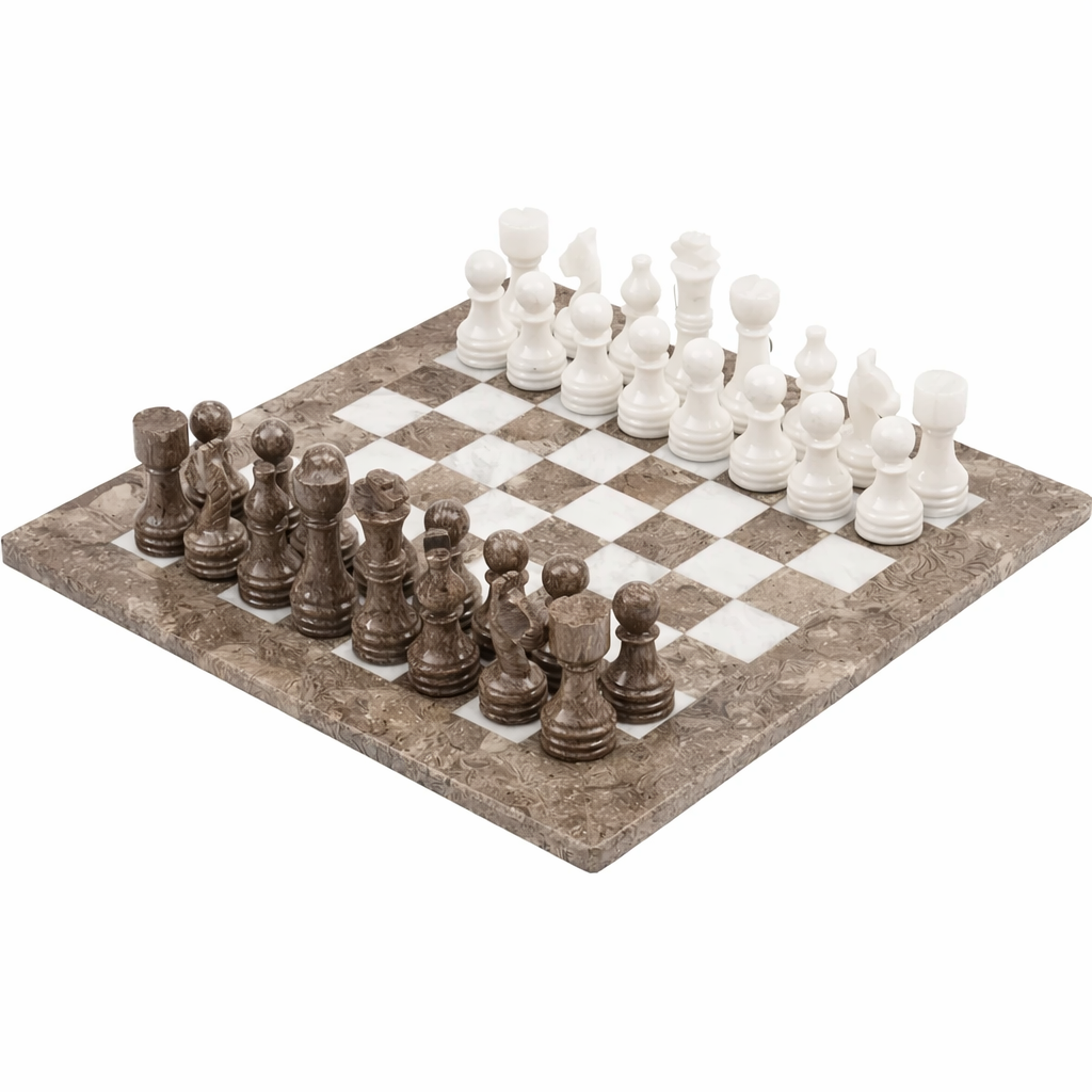 12-Inch (30cm) Oceanic & White Marble Chess Set with Storage Box