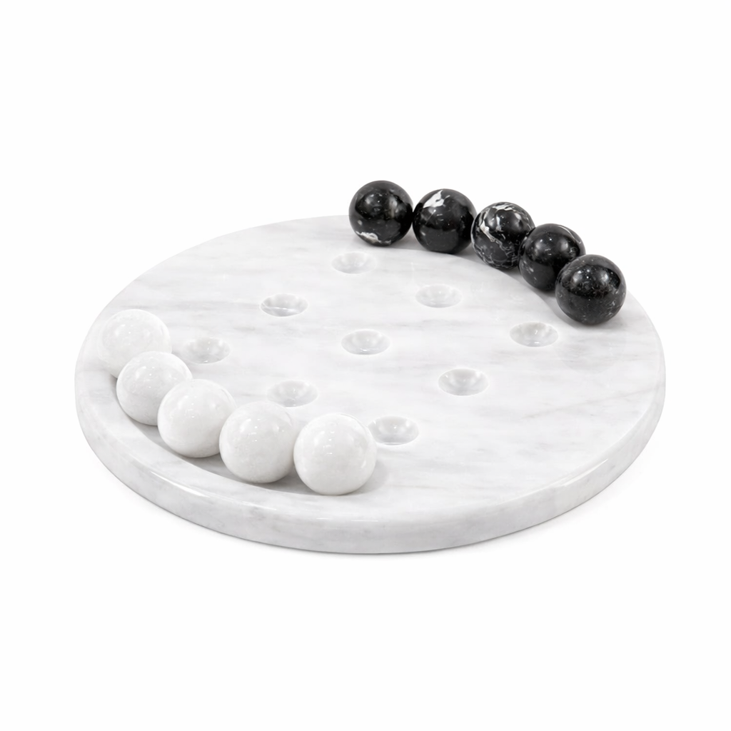 10-Inch (25cm) Black & White Marble Tic-Tac-Toe