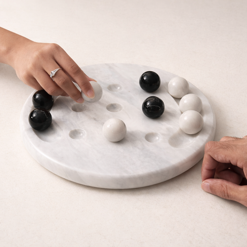 10-Inch (25cm) Black & White Marble Tic-Tac-Toe