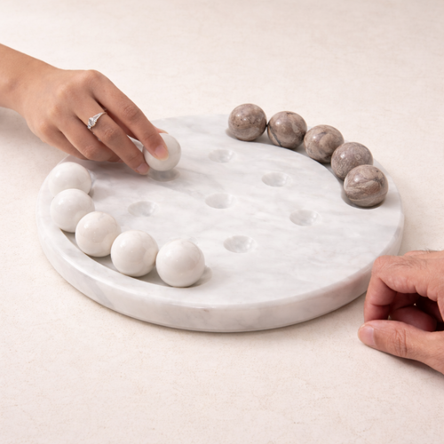 10-Inch (25cm) White & Oceanic Marble Tic-Tac-Toe