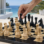 15-Inch (38cm) Black & Coral Marble Chess Set with Storage Box
