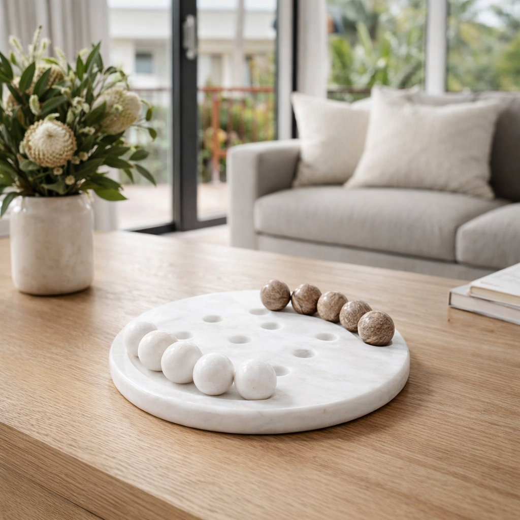 10-Inch (25cm) White & Oceanic Marble Tic-Tac-Toe