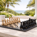 15-Inch (38cm) Black & Coral Marble Chess Set with Storage Box