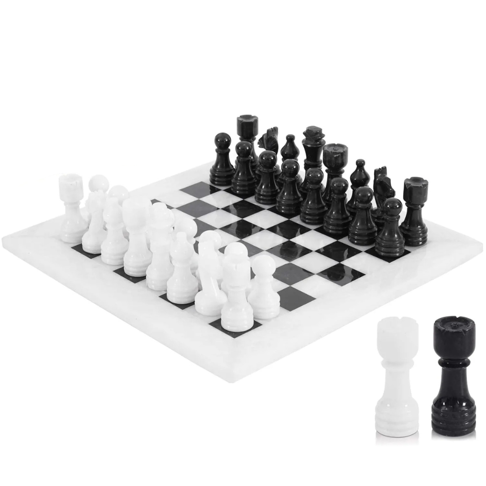 12-Inch (30cm) Black & White Marble Chess Set with Storage Box