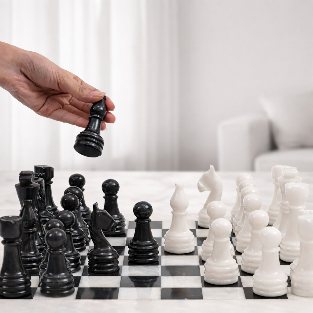 12-Inch (30cm) Black & White Marble Chess Set with Storage Box