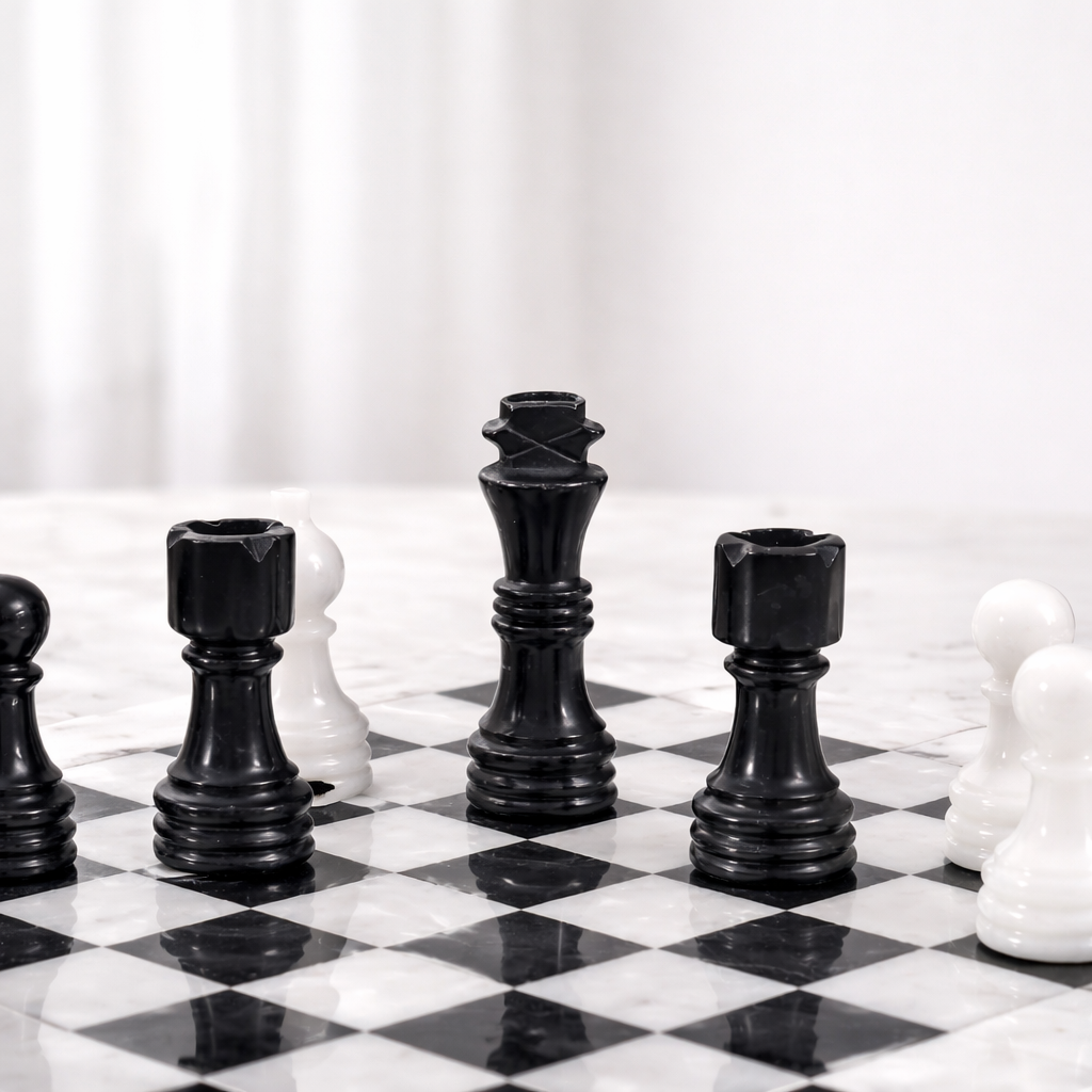 12-Inch (30cm) Black & White Marble Chess Set with Storage Box