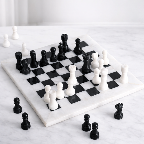 12-Inch (30cm) Black & White Marble Chess Set with Storage Box